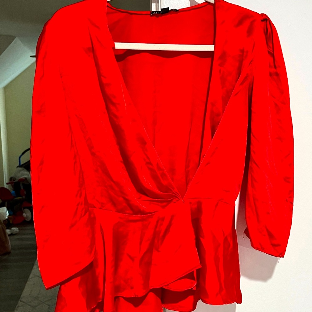 Red Blouse , Shiny Silky Material , Size Medium